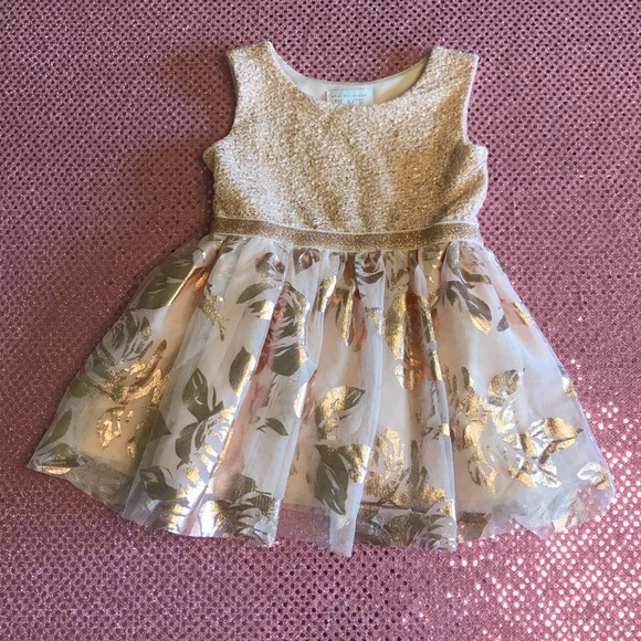 SOLD The Childrens Place Sparkle Floral Gold Dress - Picture 2 of 11